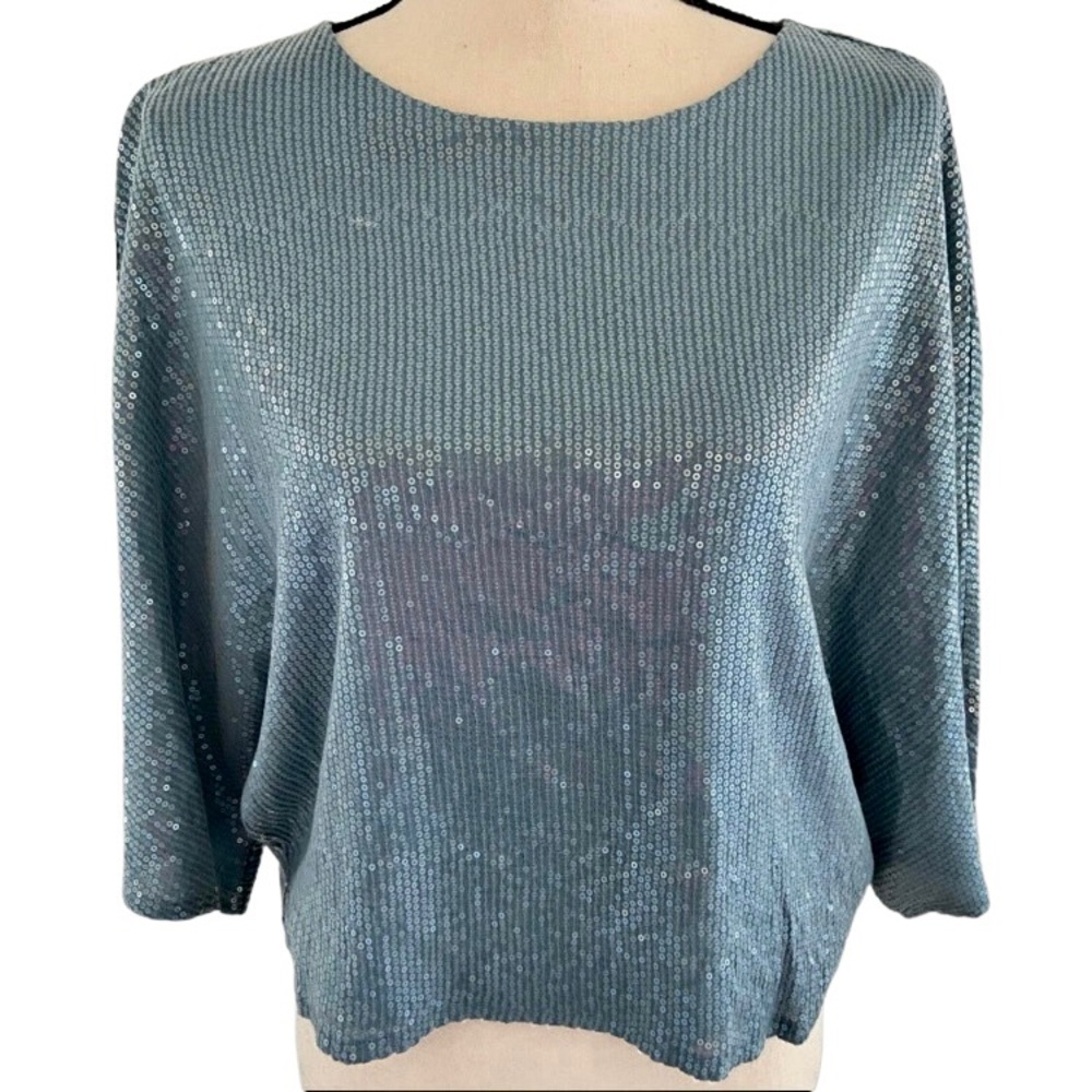 NEW Jennifer Lopez Sequin Half Sleeve Blouse X-Small - Picture 2 of 10
